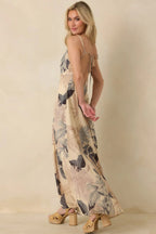 Say It Again Beige Multi Tropical Tie-Back Maxi Dress oaklynwear