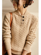 Ellie | Button-Up Cable Knit Sweater with Stand Collar, Cozy Winter Pullover oaklynwear