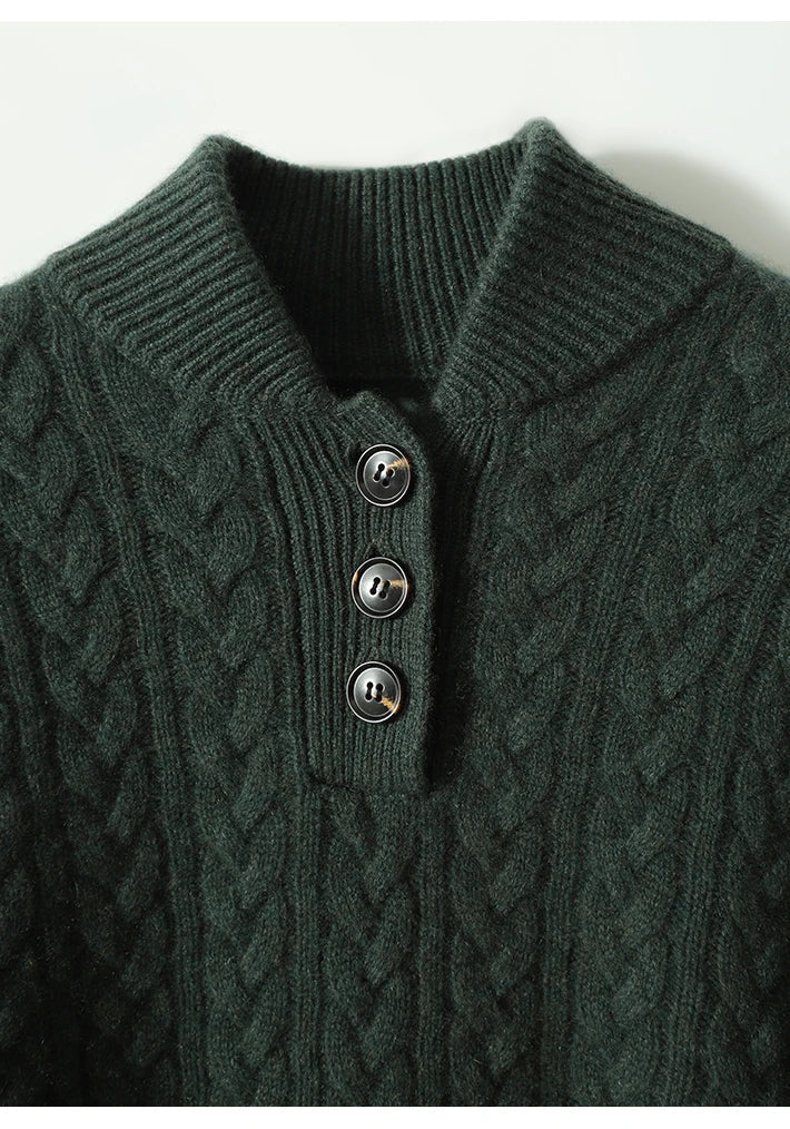 Ellie | Button-Up Cable Knit Sweater with Stand Collar, Cozy Winter Pullover oaklynwear