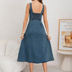 Solara | Sweetheart Denim Button-Front Midi Dress oaklynwear