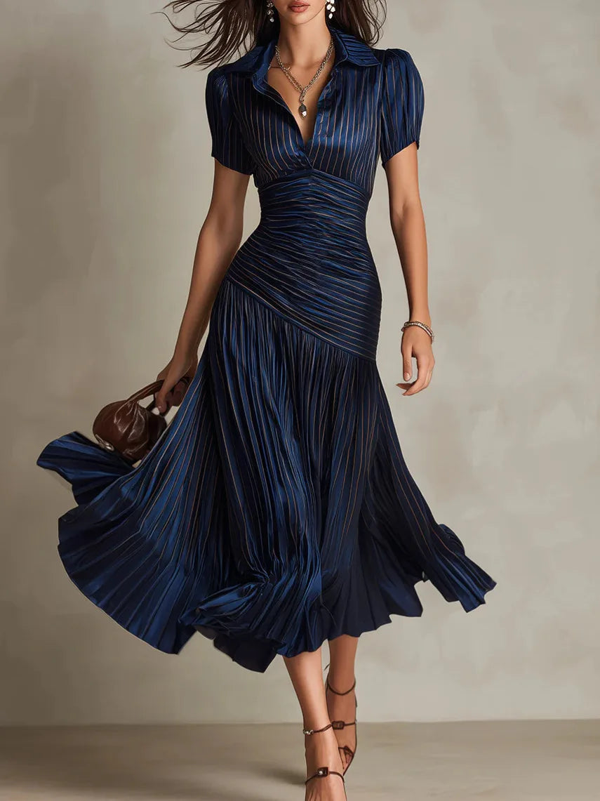 Monroe | Satin Pleated Lapel Midi Dress oaklynwear