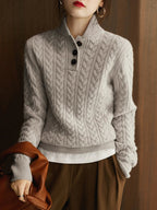 Ellie | Button-Up Cable Knit Sweater with Stand Collar, Cozy Winter Pullover oaklynwear