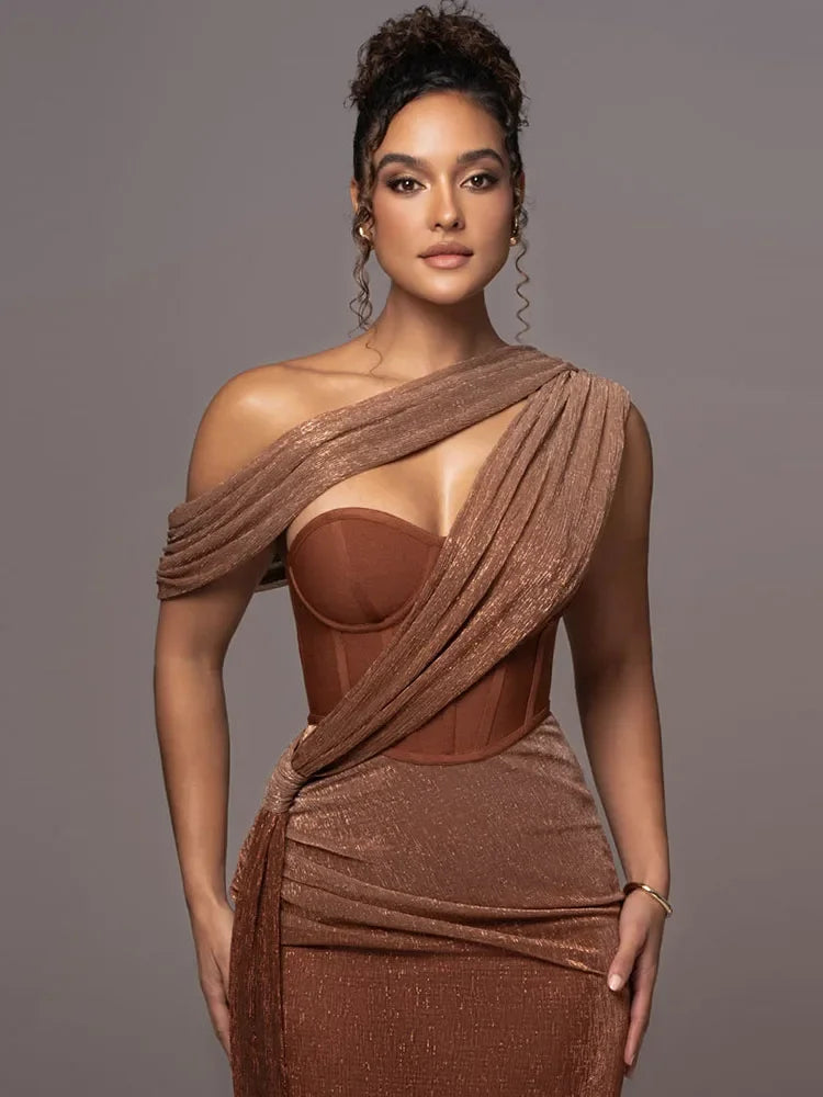 Anabel | One-Shoulder Maxi Dress with Draped Wrap Design oaklynwear