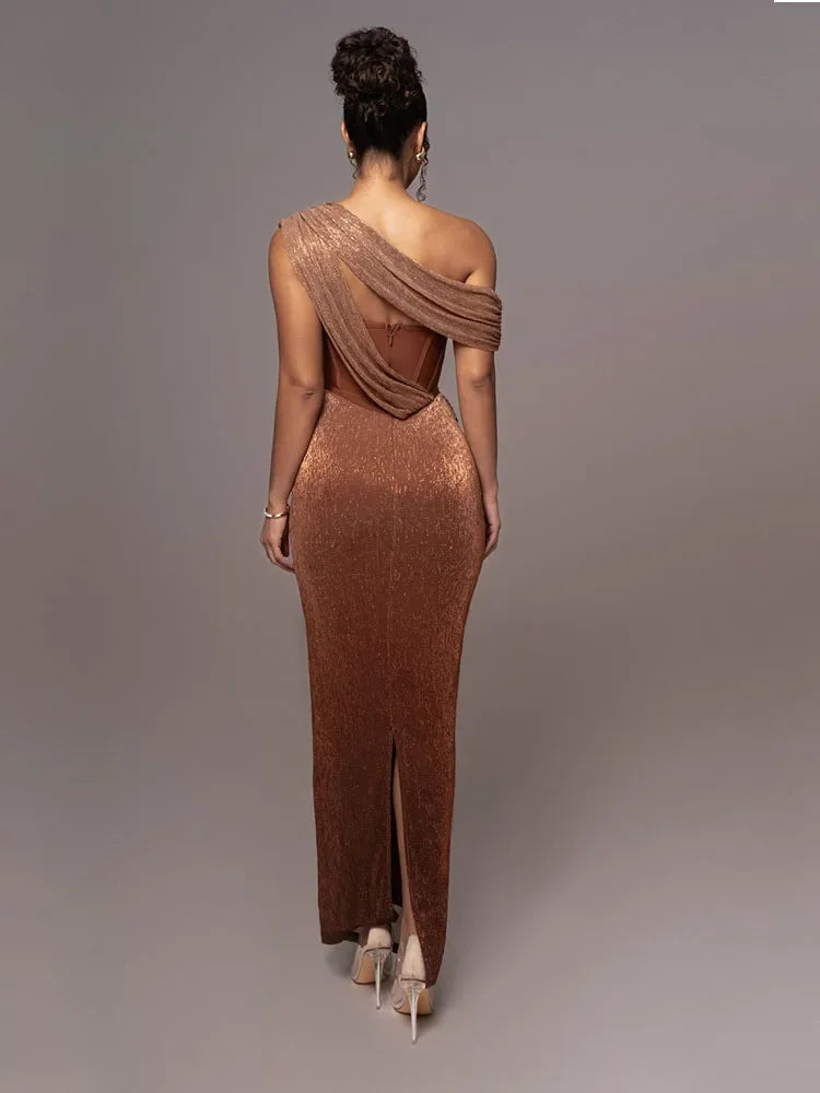Anabel | One-Shoulder Maxi Dress with Draped Wrap Design oaklynwear