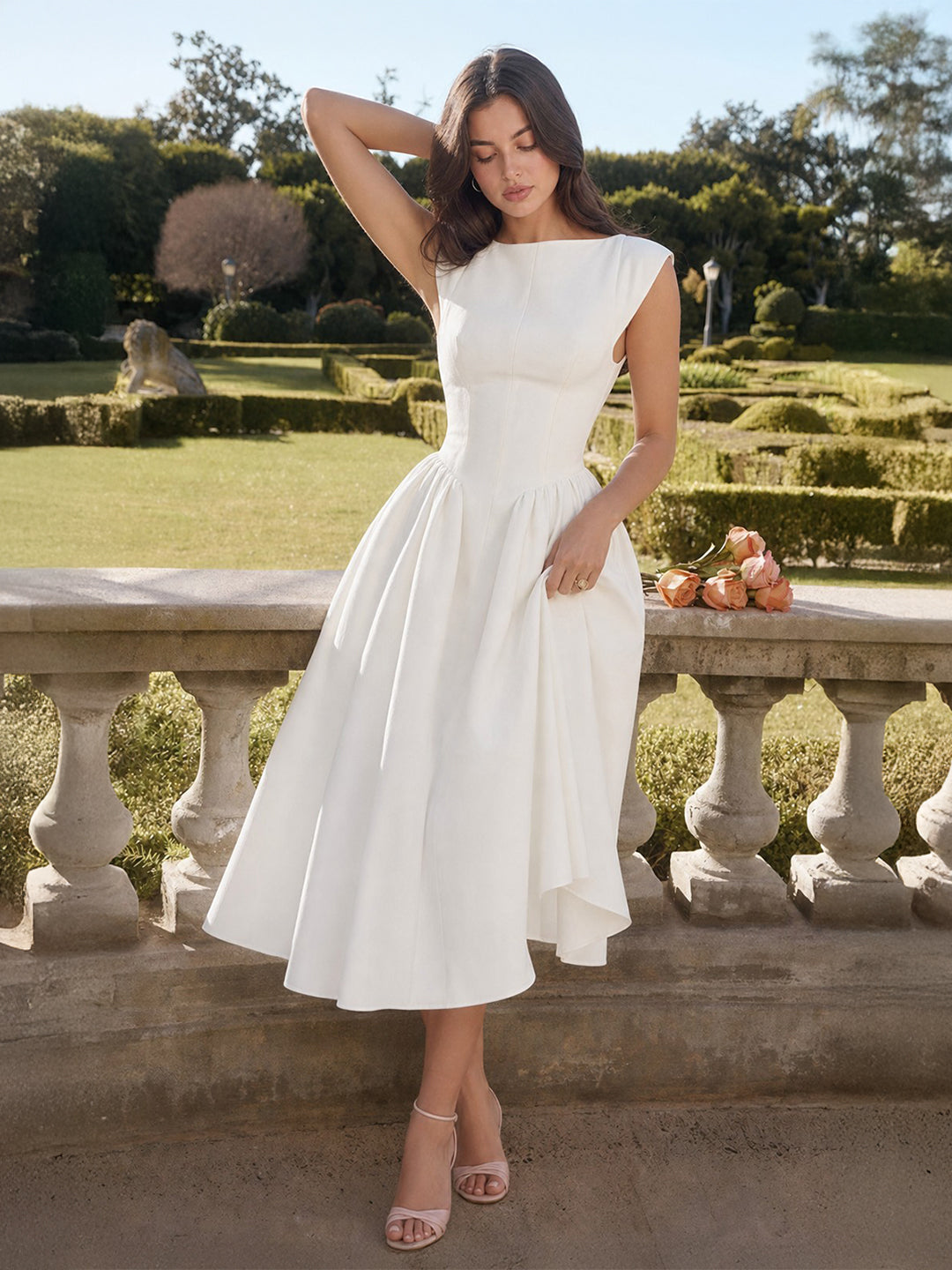 Timeless Hepburn Style Full Skirt Midi Dress oaklynwear