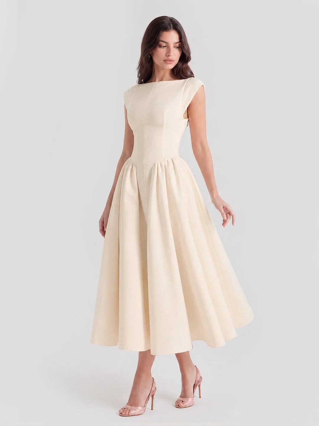 Hepburn | Full Skirt Satin Midi Dress oaklynwear
