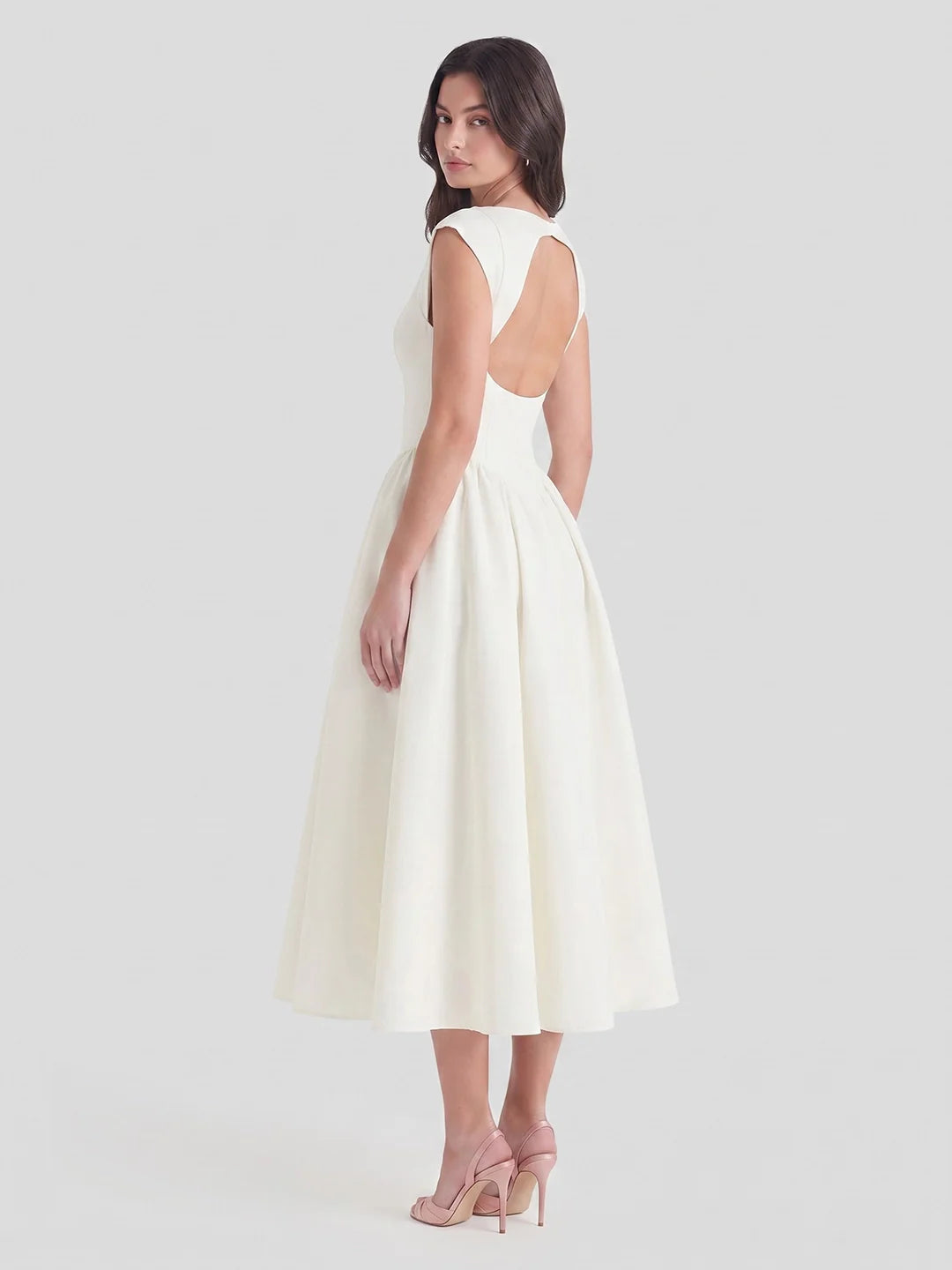 Timeless Hepburn Style Full Skirt Midi Dress oaklynwear
