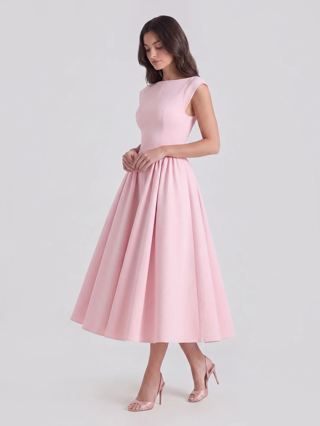 Hepburn | Full Skirt Satin Midi Dress oaklynwear