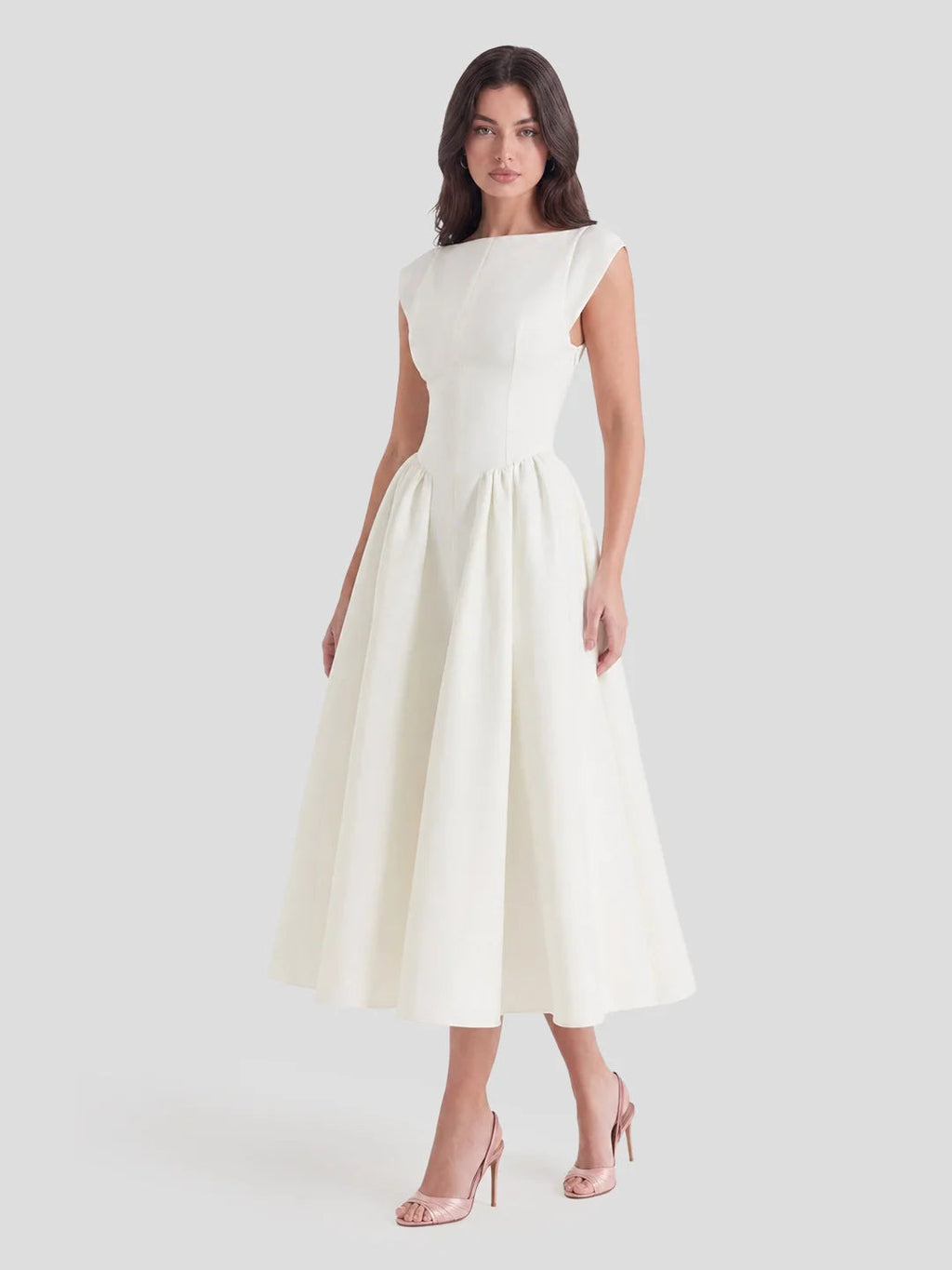 Timeless Hepburn Style Full Skirt Midi Dress oaklynwear
