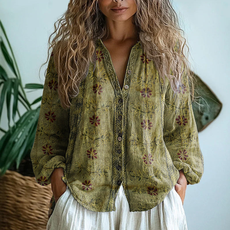 Brianna | Vintage Leaf Print Shirt oaklynwear