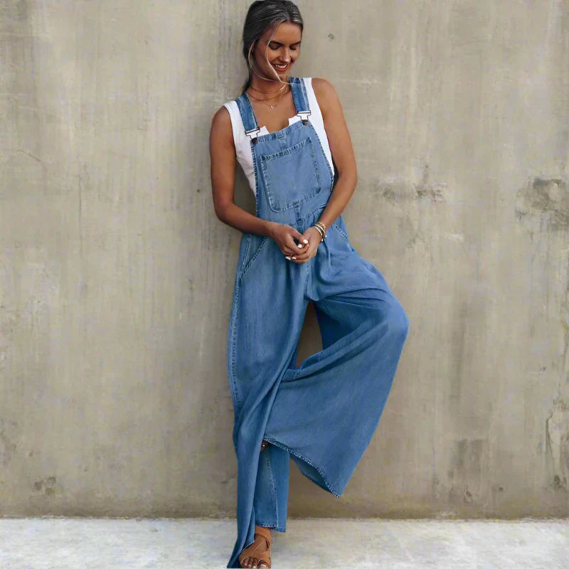Wide Leg Denim Overalls oaklynwear