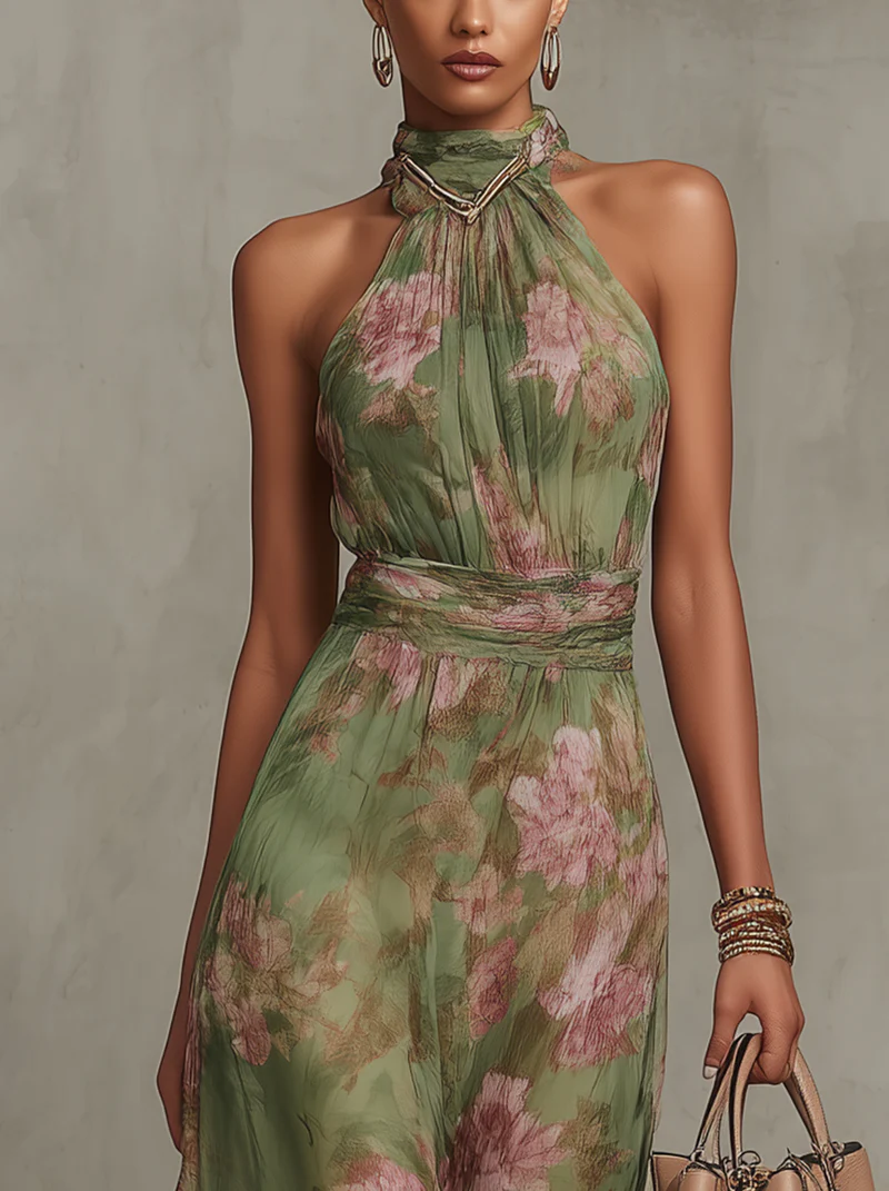 Adeline | Halter Neck Floral Maxi Dress oaklynwear