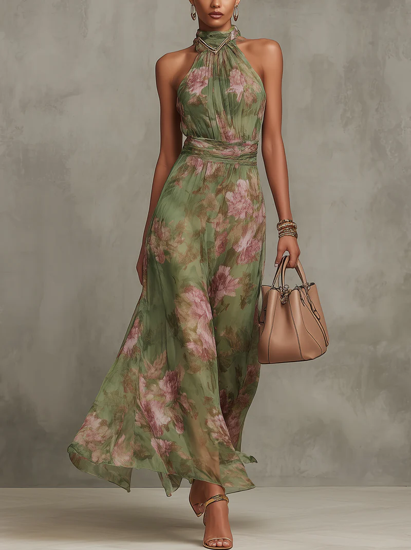 Adeline | Halter Neck Floral Maxi Dress oaklynwear