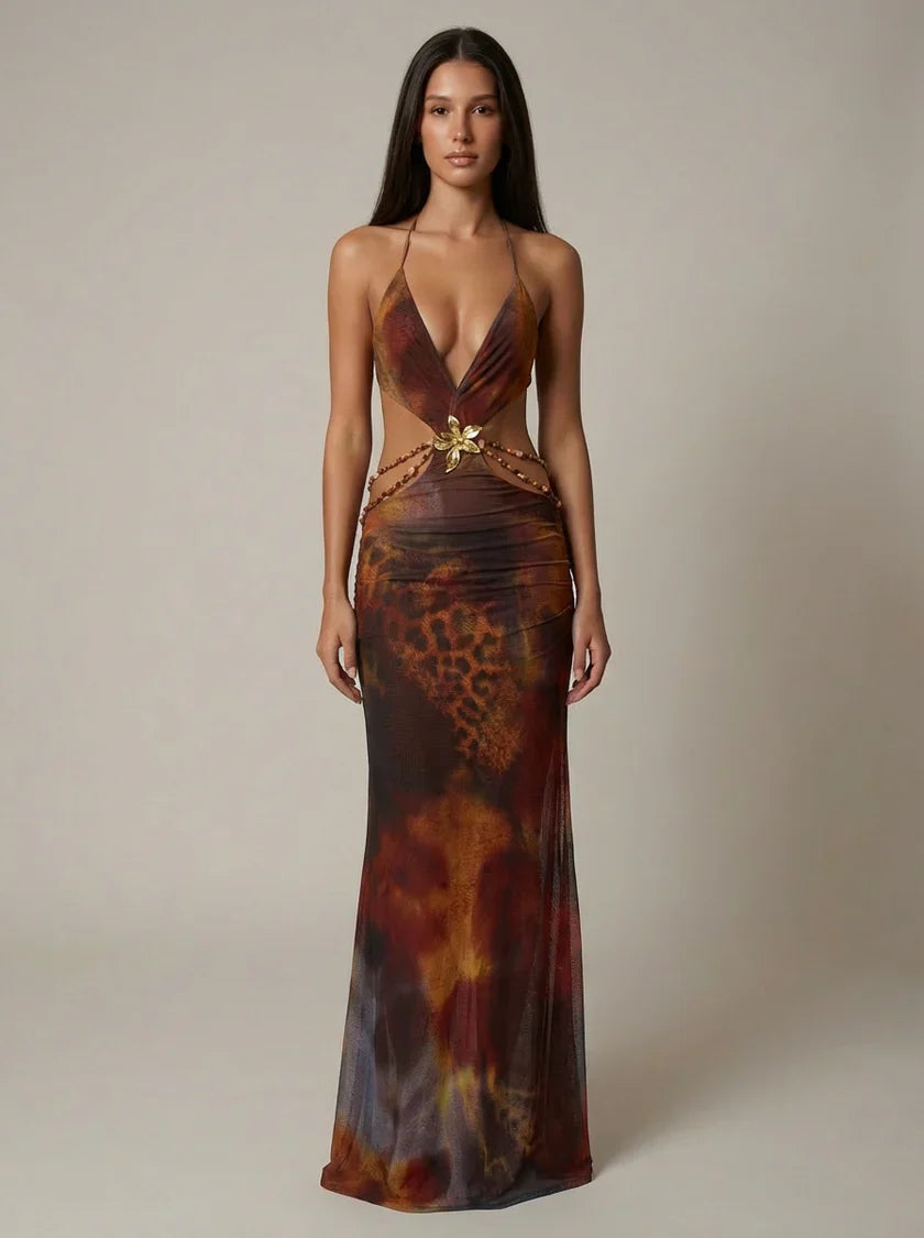 Zafina | Backless Halter Deep V Maxi Dress oaklynwear