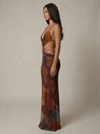 Zafina | Backless Halter Deep V Maxi Dress oaklynwear