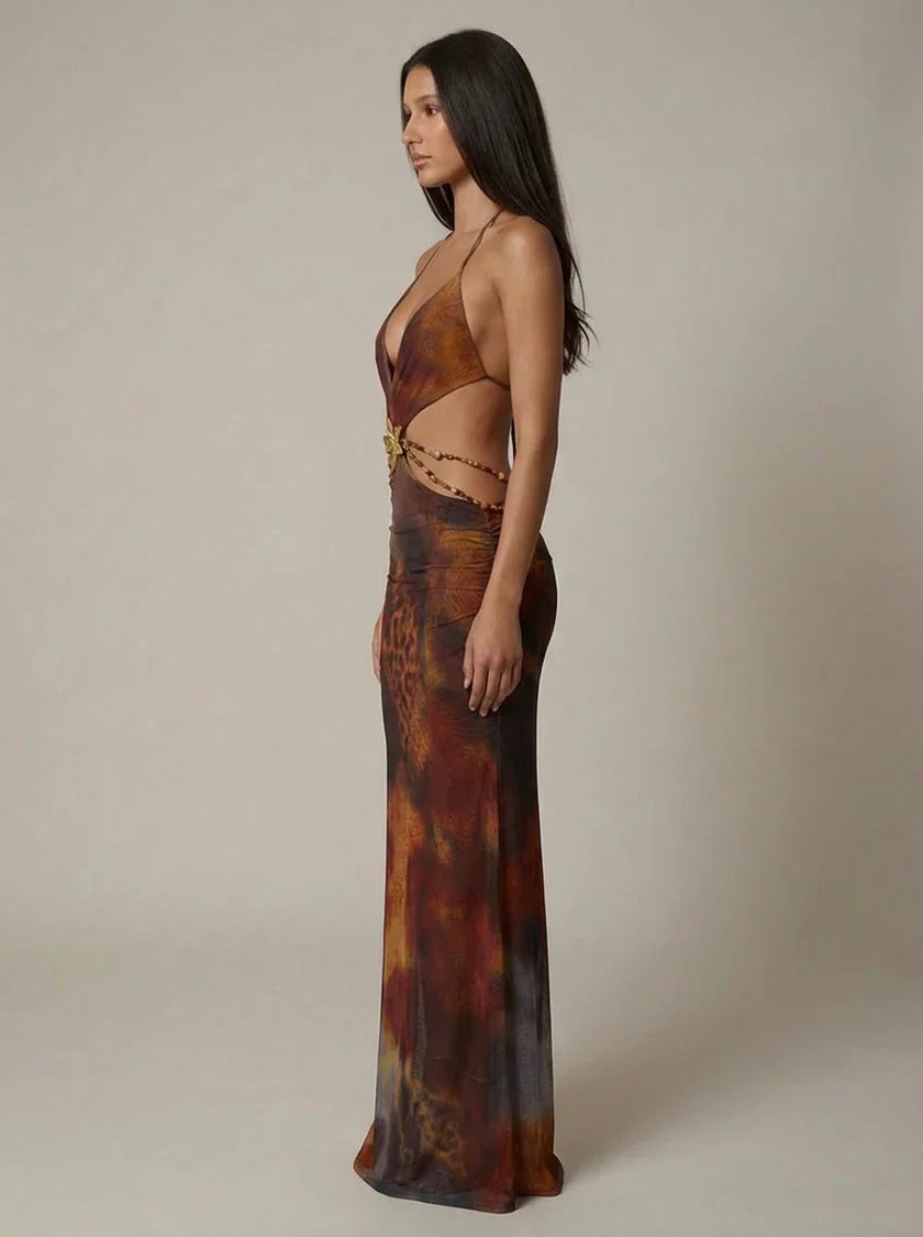 Zafina | Backless Halter Deep V Maxi Dress oaklynwear