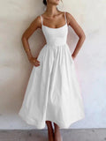 Zoe's – Women's U-Neck Pleated Midi Dress with Spaghetti Straps –... oaklynwear