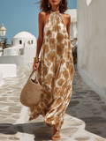 Chic Vacation Sleeveless Floral-Print Satin Maxi Dress oaklynwear