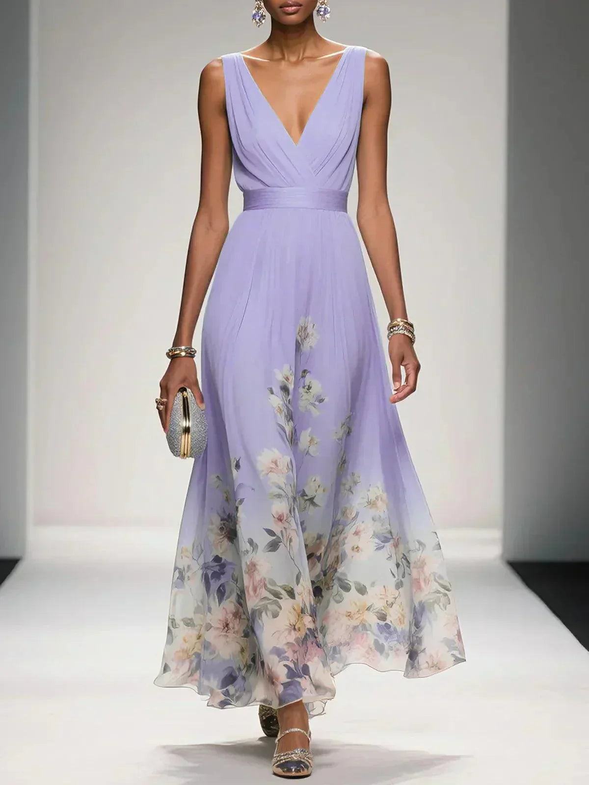 Madison | Floral Border Chiffon Maxi Dress oaklynwear