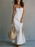 Bianca | Strappy Slit White Maxi Dress oaklynwear