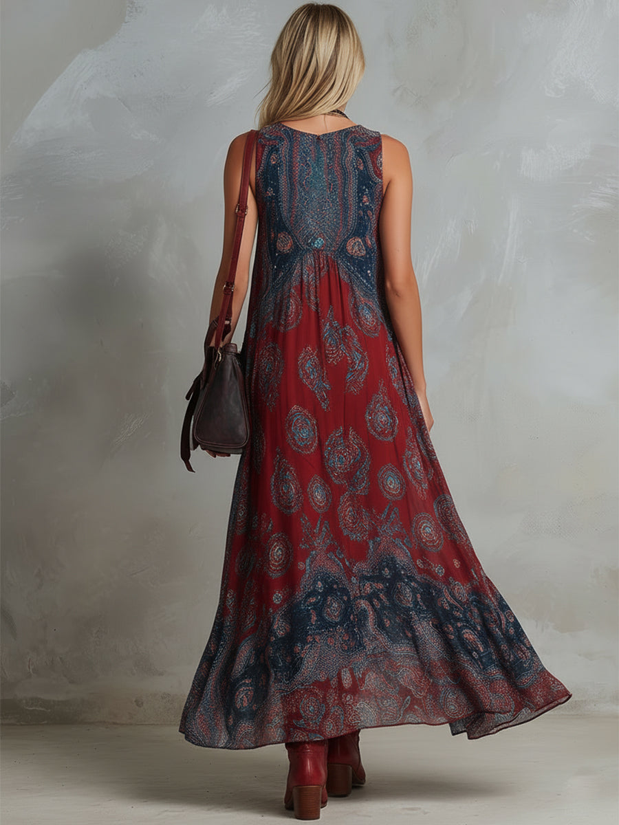 Indira | Ethnic Print Chiffon Maxi Dress oaklynwear