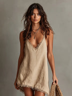 Hailey | Women's Minimalist Linen Blend Strapless Mini Dress oaklynwear