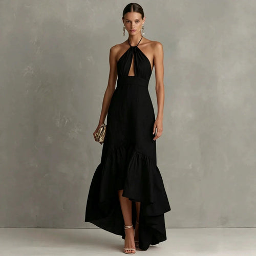 Adalia | Halter Neck Ruffle Hem Maxi Dress oaklynwear