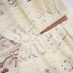 Cream off-shoulder long sleeve lace maxi dress with flared cuffs and fluted hem - view 5