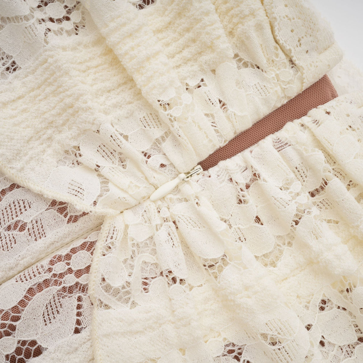 Cream off-shoulder long sleeve lace maxi dress with flared cuffs and fluted hem - view 5