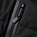 Black belted puffer jacket for women with hood, quilted channels and peplum hem - view 3
