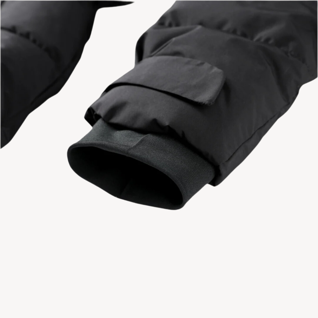 Black belted puffer jacket for women with hood, quilted channels and peplum hem - view 5