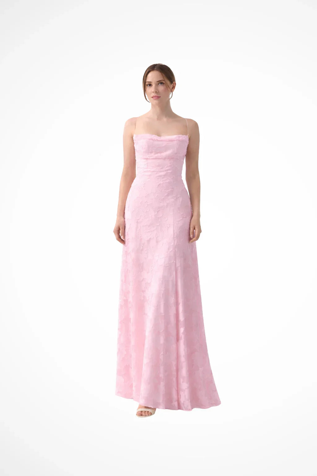 Floral jacquard formal maxi dress with spaghetti straps and lace-up open back - view 8