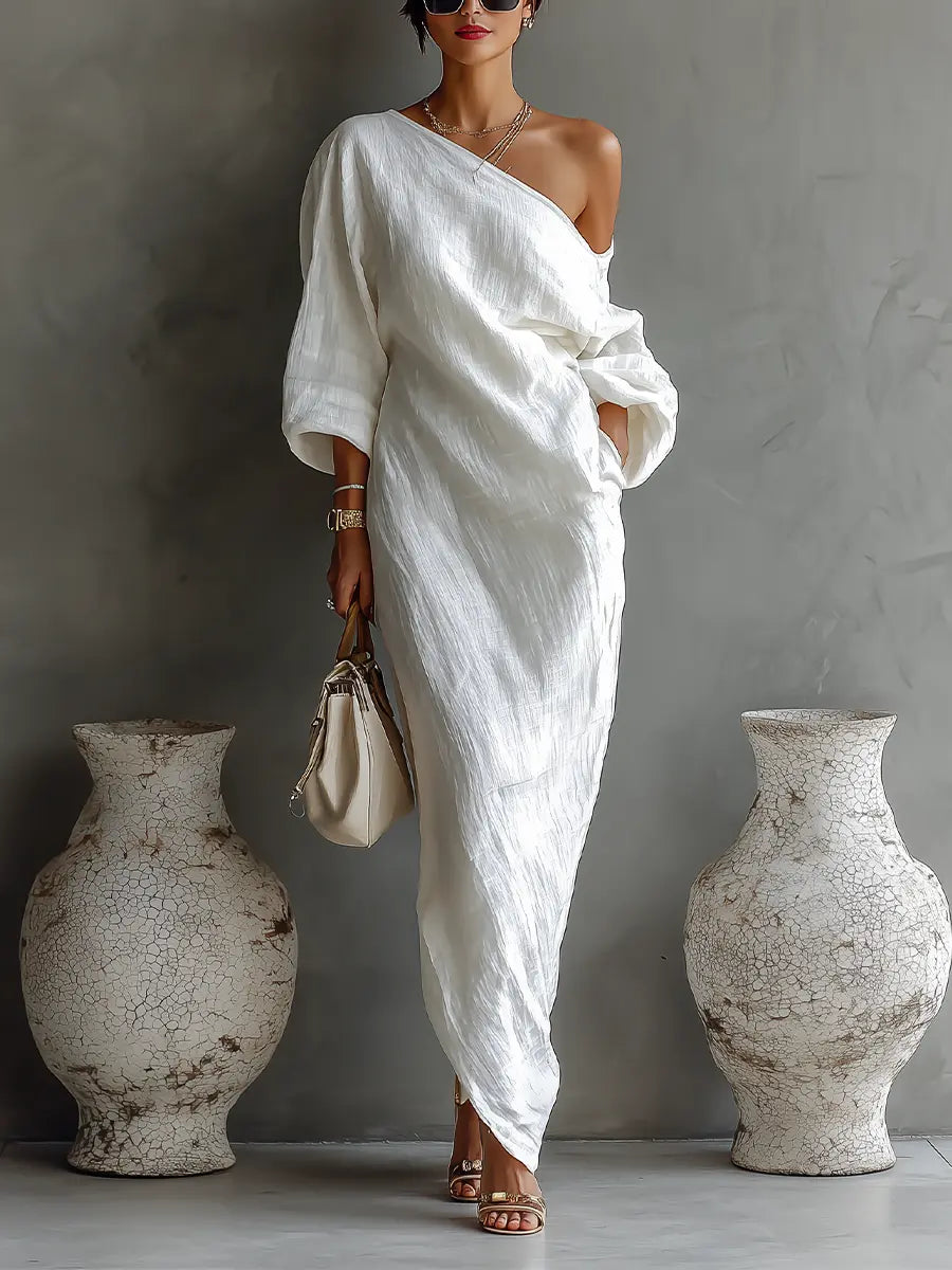 one shoulder dress loose One shoulder loose asymmetric maxi dress