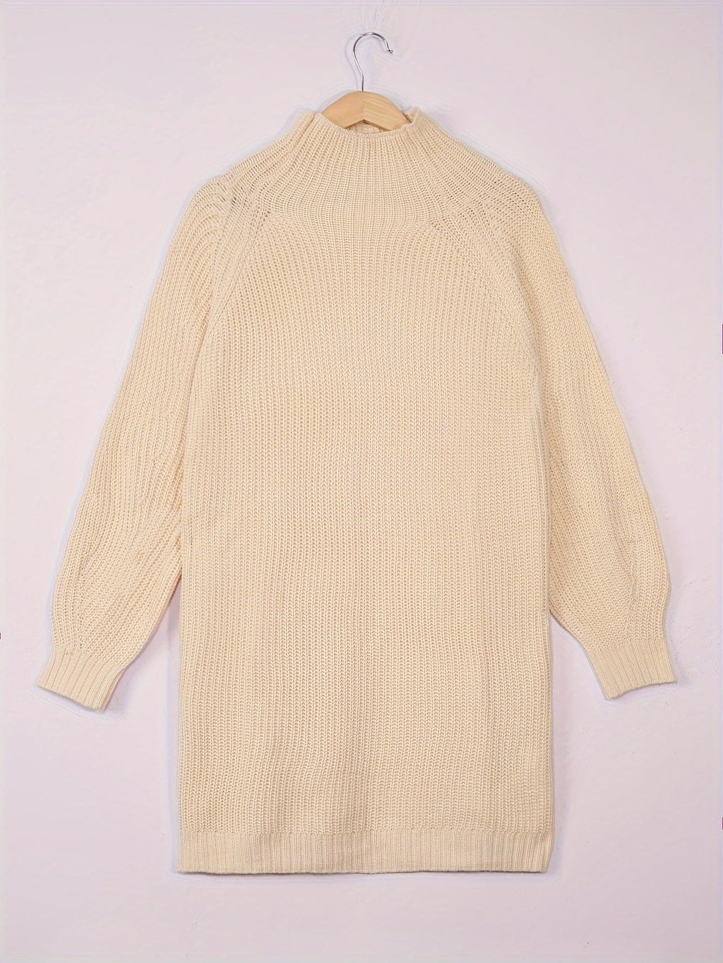 Oversized ribbed turtleneck sweater dress with raglan sleeves in mini length - view 13