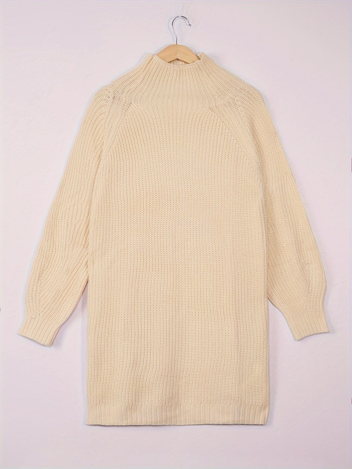 Oversized ribbed turtleneck sweater dress with raglan sleeves in mini length - view 13