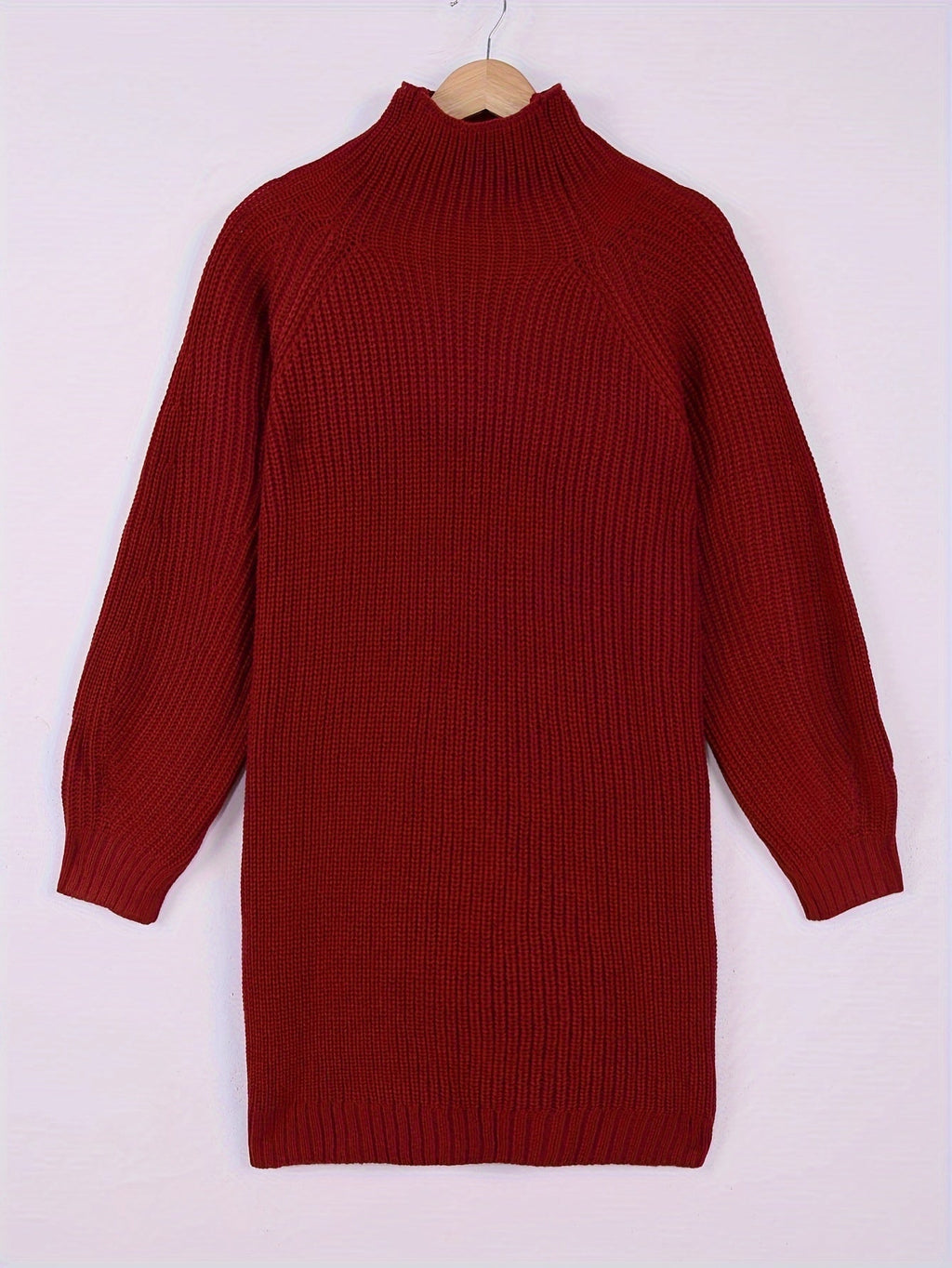 Oversized ribbed turtleneck sweater dress with raglan sleeves in mini length - view 15