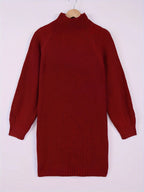Oversized ribbed turtleneck sweater dress with raglan sleeves in mini length - view 15