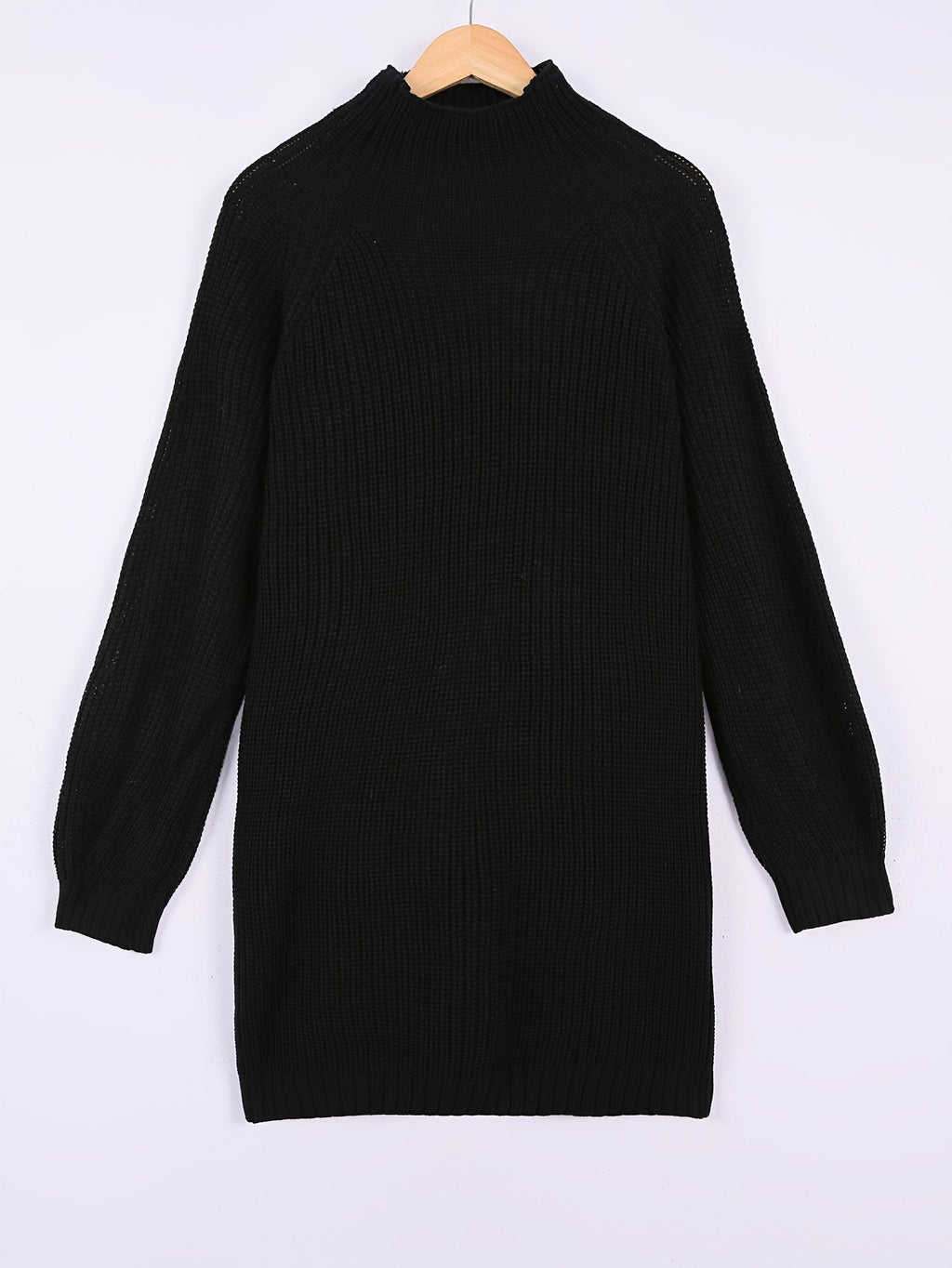 Oversized ribbed turtleneck sweater dress with raglan sleeves in mini length - view 3