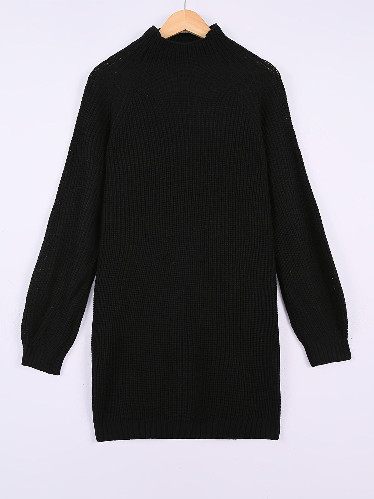 Oversized ribbed turtleneck sweater dress with raglan sleeves in mini length - view 3