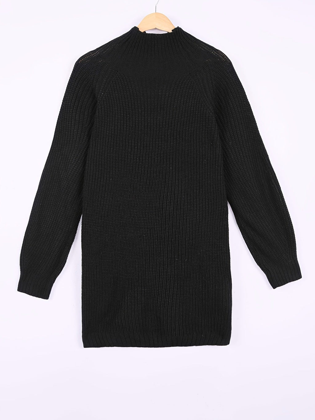 Oversized ribbed turtleneck sweater dress with raglan sleeves in mini length - view 4