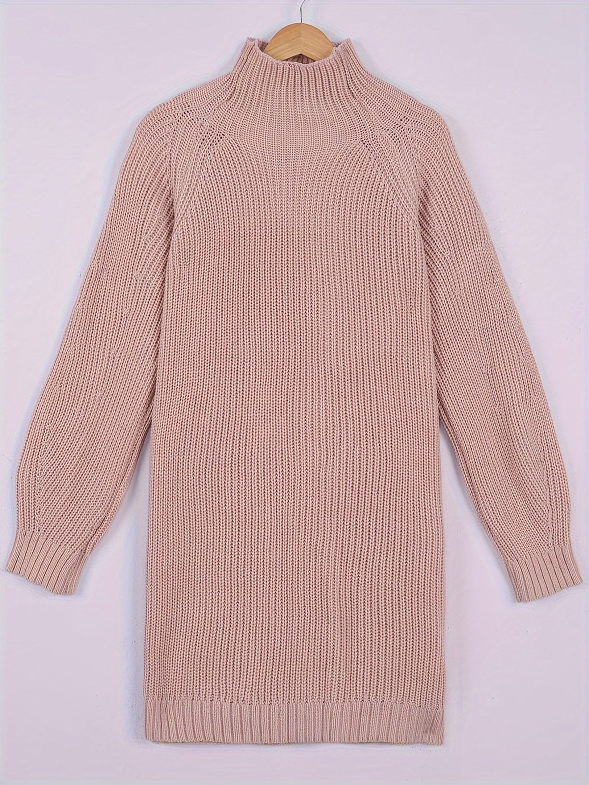 Oversized ribbed turtleneck sweater dress with raglan sleeves in mini length - view 8