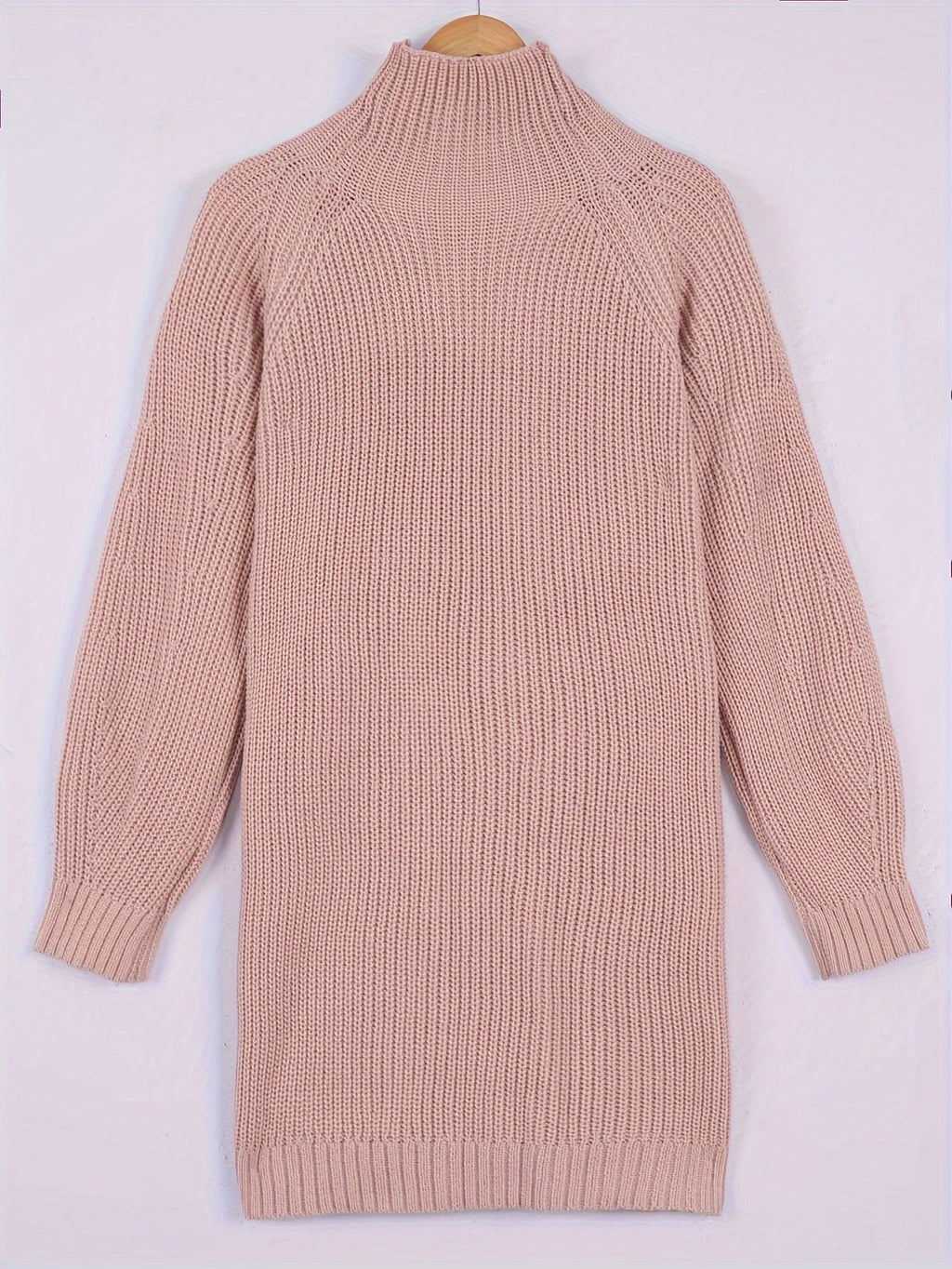 Oversized ribbed turtleneck sweater dress with raglan sleeves in mini length - view 9