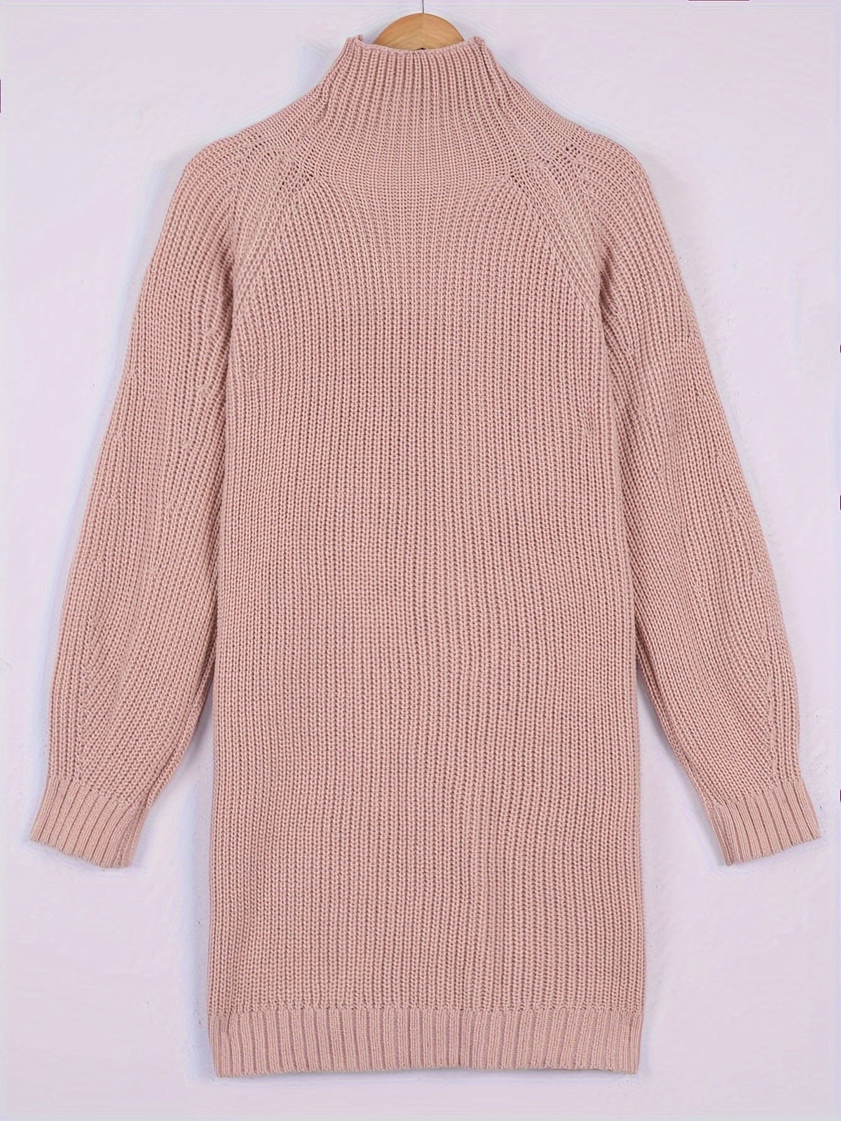 Oversized ribbed turtleneck sweater dress with raglan sleeves in mini length - view 9