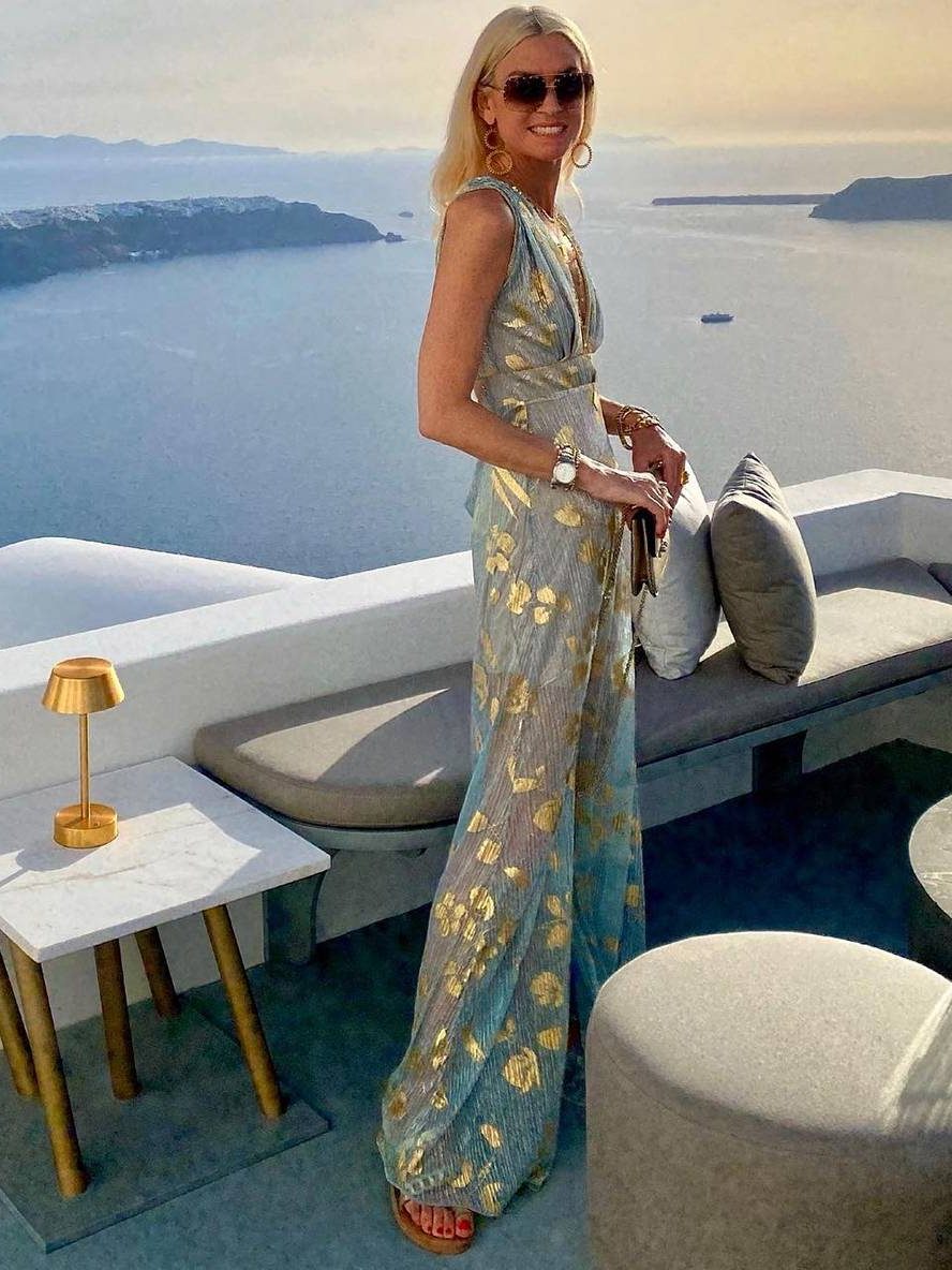 Sleeveless metallic foil maxi dress with plunging V-neck and empire waist - view 7