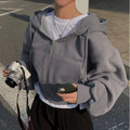 Cropped zip up sweatshirt hoodie with balloon sleeves