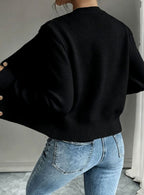 Cropped cable knit button up cardigan with gold-tone buttons and crew neck - view 2