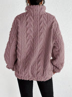 Women's plush fleece quarter zip sweater with cable texture and stand collar - view 11