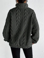 Women's plush fleece quarter zip sweater with cable texture and stand collar - view 9