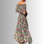 Off-shoulder ruched formal maxi dress with twisted neckline and flowing chiffon-look skirt - view 13