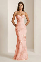 Yellow Spaghetti Straps Sheath Long Prom Dresses With Floral Embroidery oaklynwear